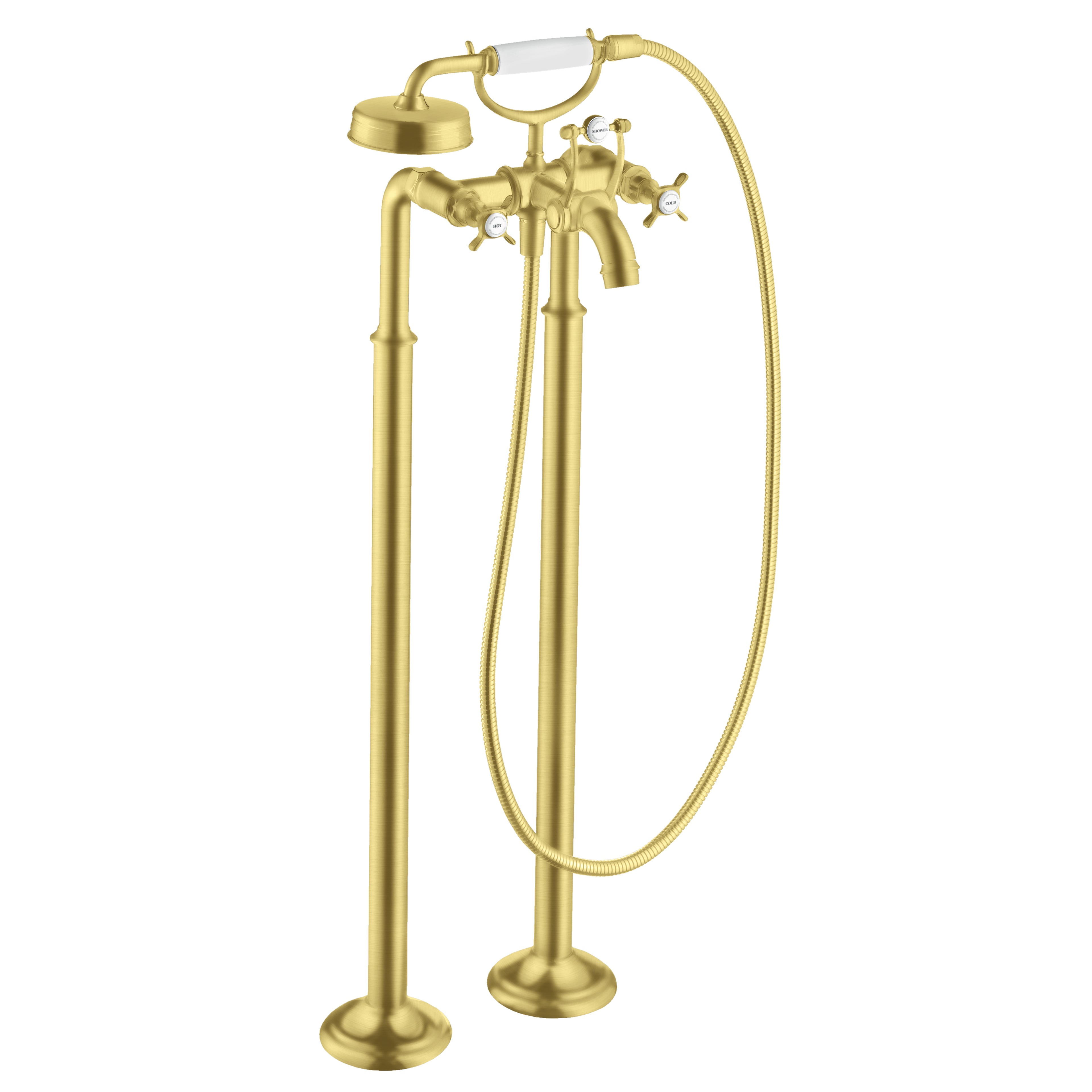 AXOR 16562251 Montreux 2-Handle Freestanding Tub Filler Trim with Cross Handles and 1.8 GPM Handshower - Brushed Gold Optic