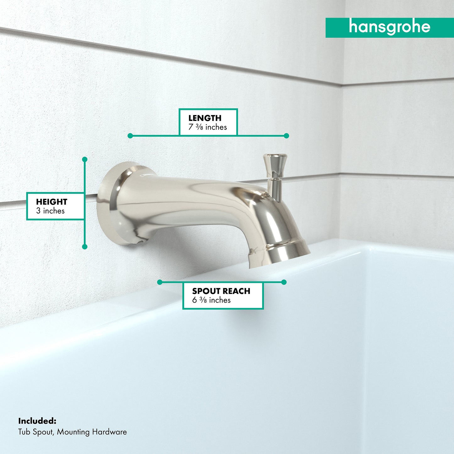 HANSGROHE 04775830 Polished Nickel Joleena Transitional Tub Spout