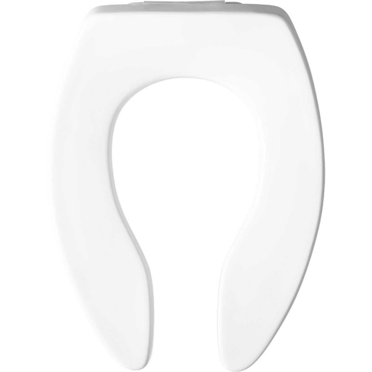 Olsonite Elongated Open Front Less Cover Commercial Plastic Toilet Seat in White with STA-TITE Commercial Fastening System Self-Sustaining Check Hinge