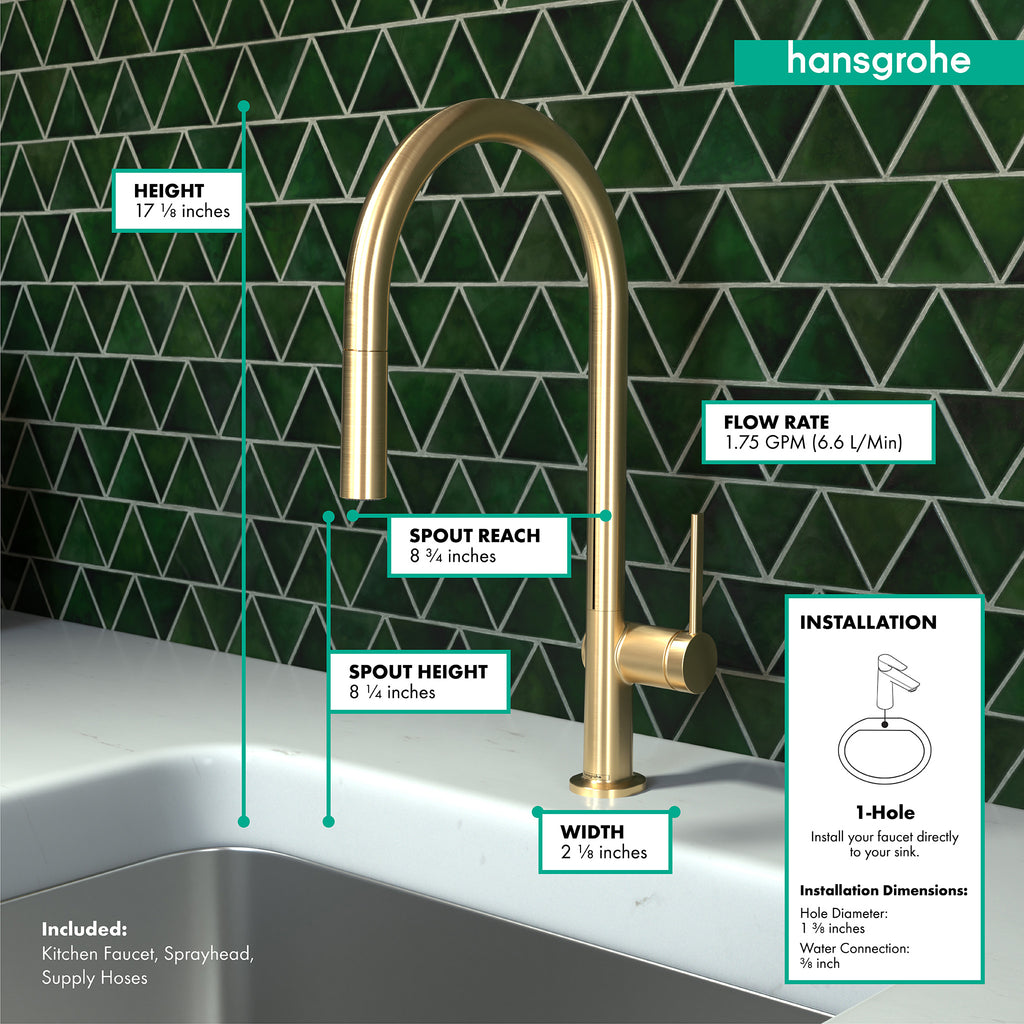 HANSGROHE 72800251 Talis N HighArc Kitchen Faucet, O-Style, 2-Spray Pull-Down, 1.75 GPM - Brushed Gold Optic