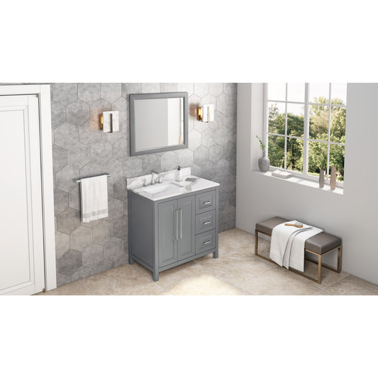 JEFFREY ALEXANDER VKITCAD36GRCQR 36" Grey Cade Vanity, left offset, Calacatta Vienna Quartz Vanity Top, undermount rectangle bowl - Grey