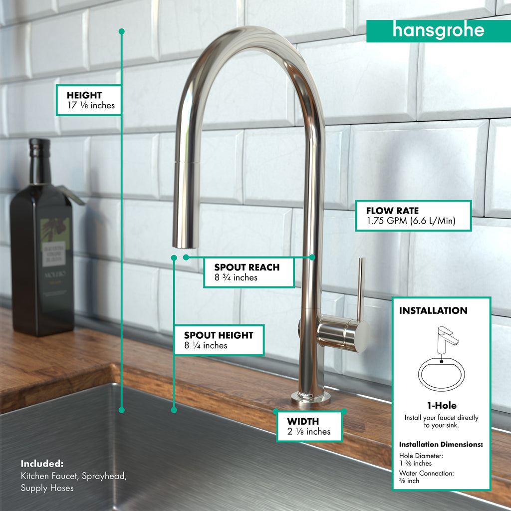 HANSGROHE 72800831 Talis N HighArc Kitchen Faucet, O-Style 2-Spray Pull-Down, 1.75 GPM - Polished Nickel