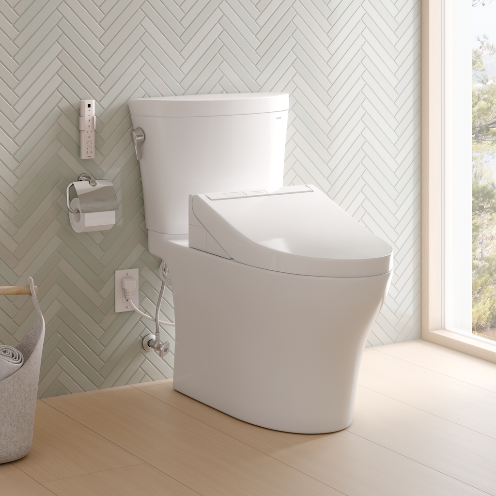 TOTO MW4483084CEMFGN#01 Washlet+ Aquia Iv Arc Two-Piece Elongated Dual Flush 1.28 And 0.9 Gpf Toilet With C5 Bidet Seat - Cotton White