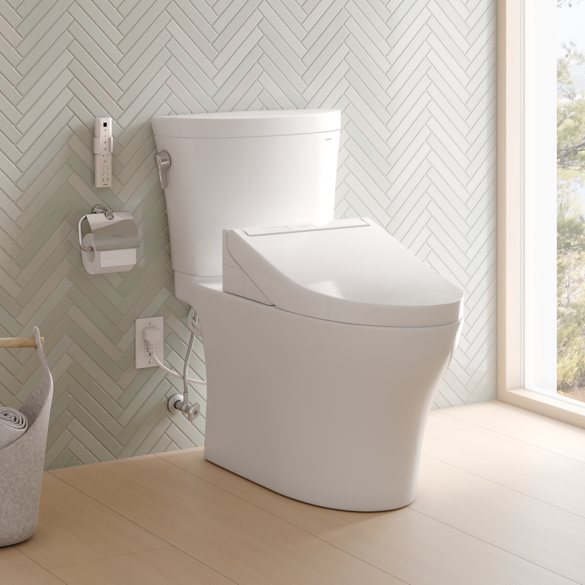 TOTO MW4483084CEMFGN#01 Washlet+ Aquia Iv Arc Two-Piece Elongated Dual Flush 1.28 And 0.9 Gpf Toilet With C5 Bidet Seat - Cotton White
