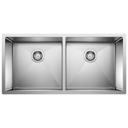 BLANCO 516219 Precision Precision R10 37" 50/50 Double Bowl Undermount Stainless Steel Kitchen Sink in Satin Polish