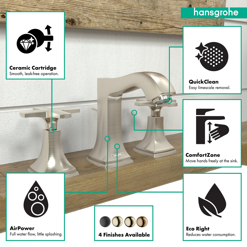 HANSGROHE 31306821 Metropol Classic Widespread Faucet 110 with Cross Handles and Pop-Up Drain, 1.2 GPM - Brushed Nickel