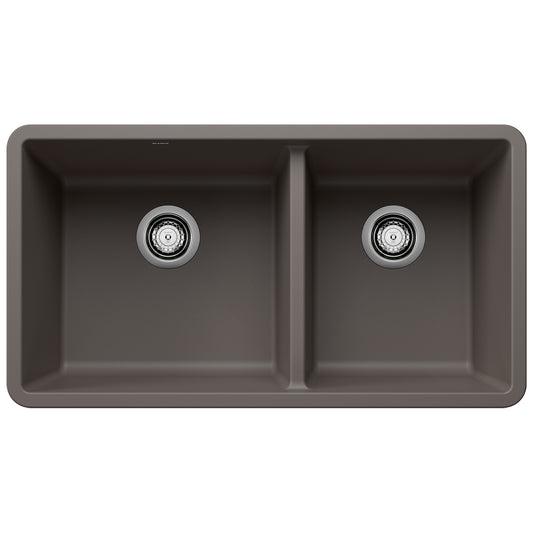 BLANCO 443118 Precis Precis SILGRANIT 33" 60/40 Double Bowl Undermount Kitchen Sink - Volcano Gray in Volcano Gray