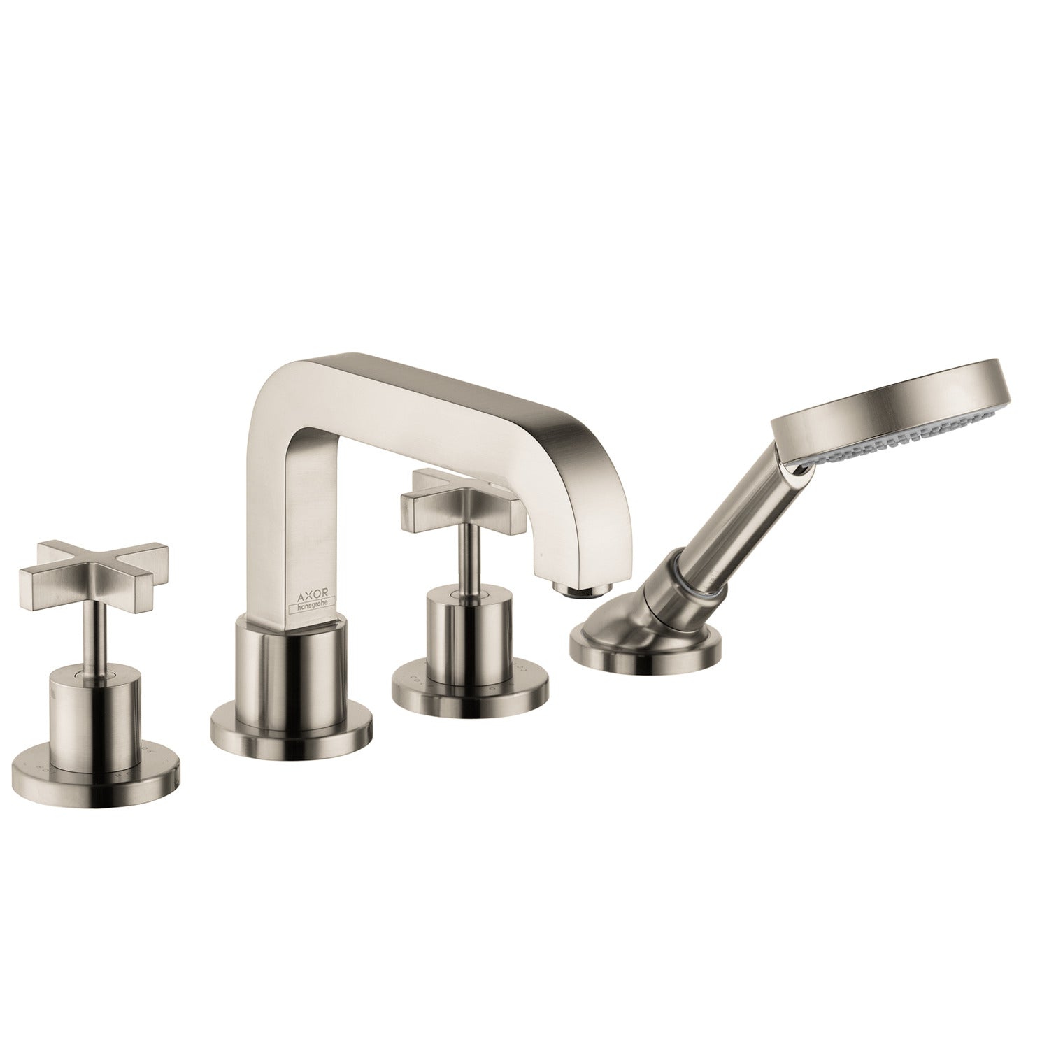 AXOR 39461821 Citterio 4-Hole Roman Tub Set Trim with Cross Handles and 1.75 GPM Handshower - Brushed Nickel
