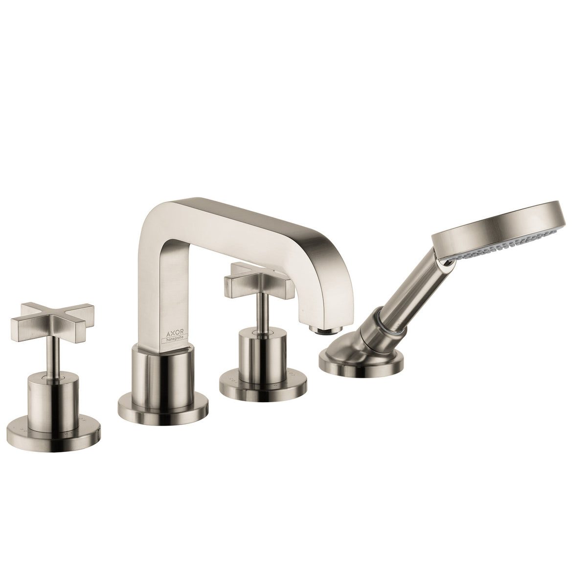 AXOR 39461821 Citterio 4-Hole Roman Tub Set Trim with Cross Handles and 1.75 GPM Handshower - Brushed Nickel