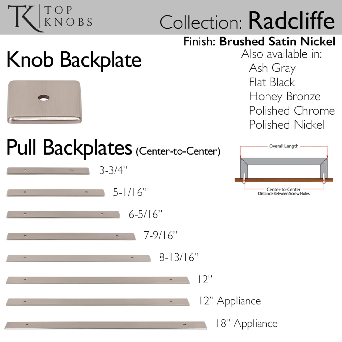 TOP KNOBS TK3286BSN Radcliffe Pull Backplate - Brushed Satin Nickel