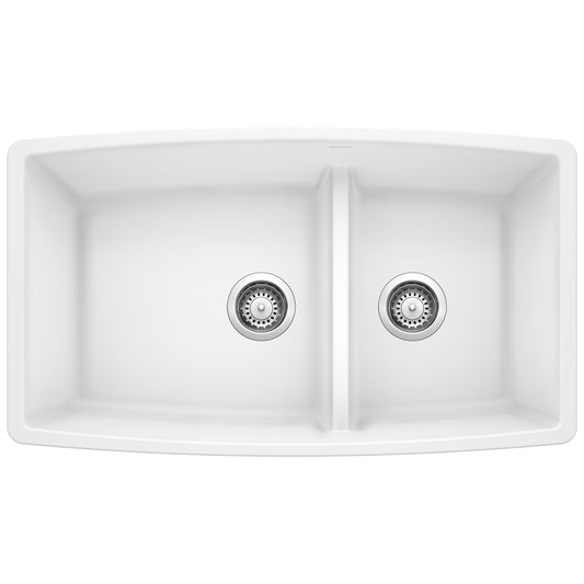 BLANCO 441310 Performa Performa SILGRANIT 33" 60/40 Double Bowl Undermount Kitchen Sink with Low Divide - White in White