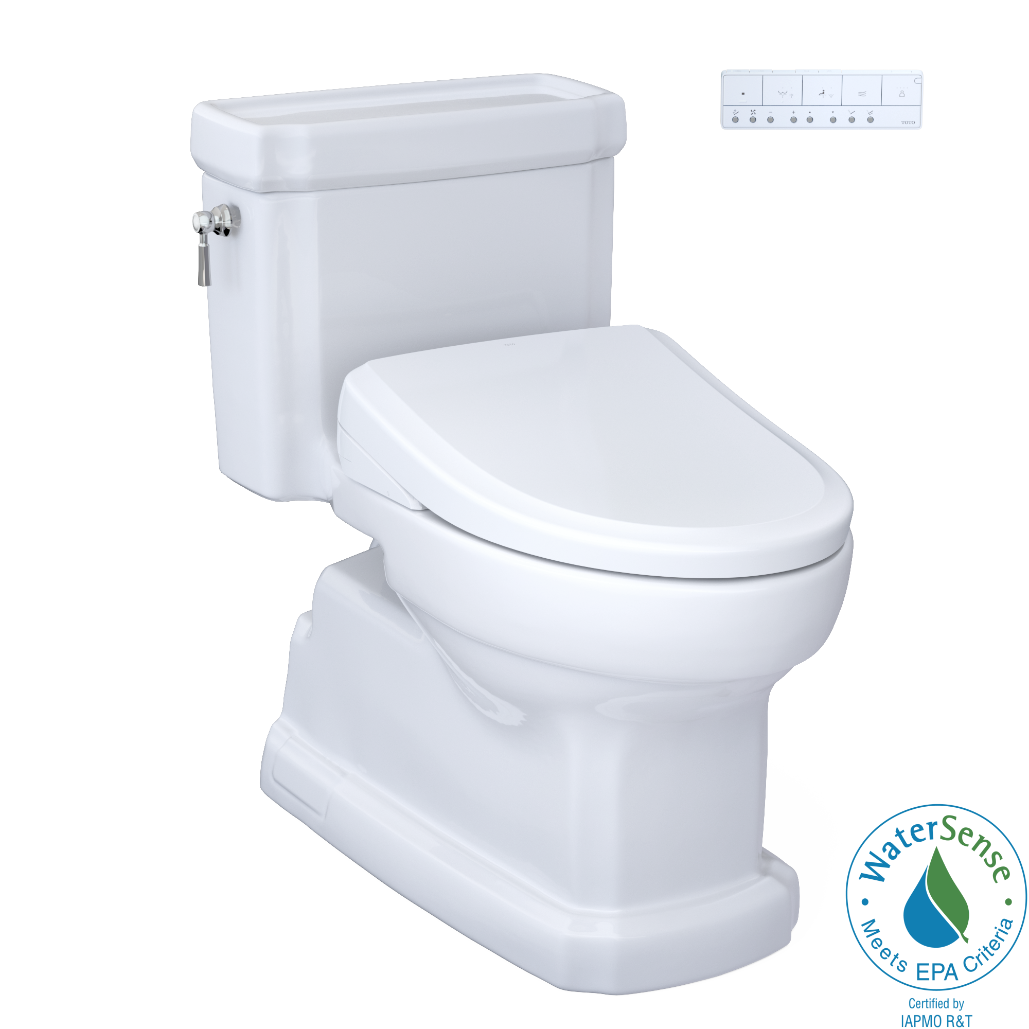 TOTO MW9744724CEFGA#01 Washlet+ Eco Guinevere Elongated 1.28 Gpf Universal Height Toilet And S7 Classic Bidet Seat With Auto Flush - Cotton White