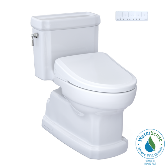 TOTO MW9744724CEFGA#01 Washlet+ Eco Guinevere Elongated 1.28 Gpf Universal Height Toilet And S7 Classic Bidet Seat With Auto Flush - Cotton White