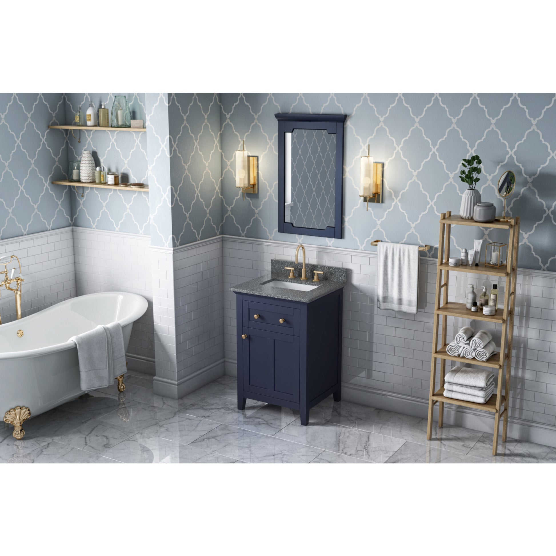 JEFFREY ALEXANDER VKITCHA24BLBOR 24" Hale Blue Chatham Vanity, Boulder Cultured Marble Vanity Top, undermount rectangle bowl - Hale Blue