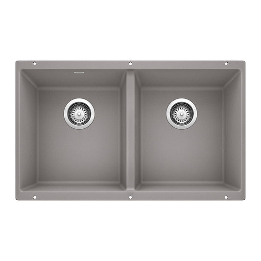 BLANCO 516319 Precis Precis SILGRANIT 29" 50/50 Double Bowl Undermount Kitchen Sink - Metallic Gray in Metallic Gray