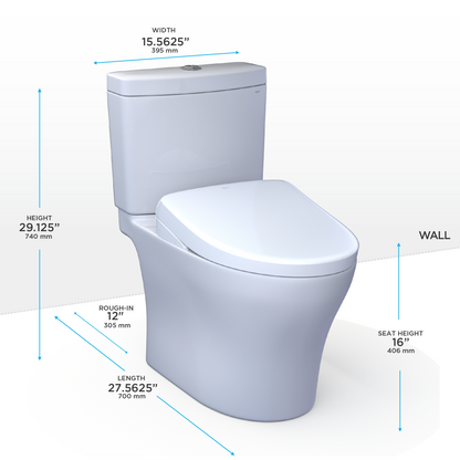 TOTO MW4464726CEMGN#01 Washlet+ Aquia Iv Two-Piece Elongated Dual Flush 1.28 And 0.9 Gpf Toilet And Contemporary Washlet S7 Contemporary Bidet Seat - Cotton White