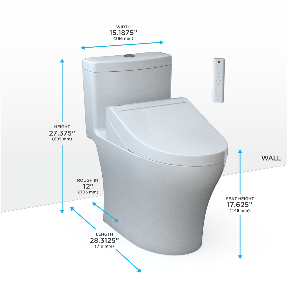 TOTO MW6463084CEMFGN#01 WASHLET+ Aquia IV One-Piece Elongated Dual Flush 1.28 and 0.9 GPF Toilet and WASHLET C5 Bidet Seat , Cotton White