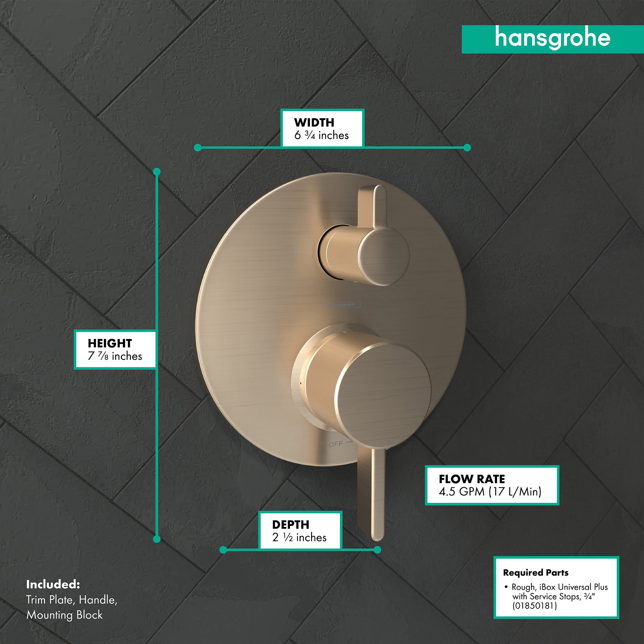 HANSGROHE 04447140 Ecostat Pressure Balance Trim S with Diverter - Brushed Bronze