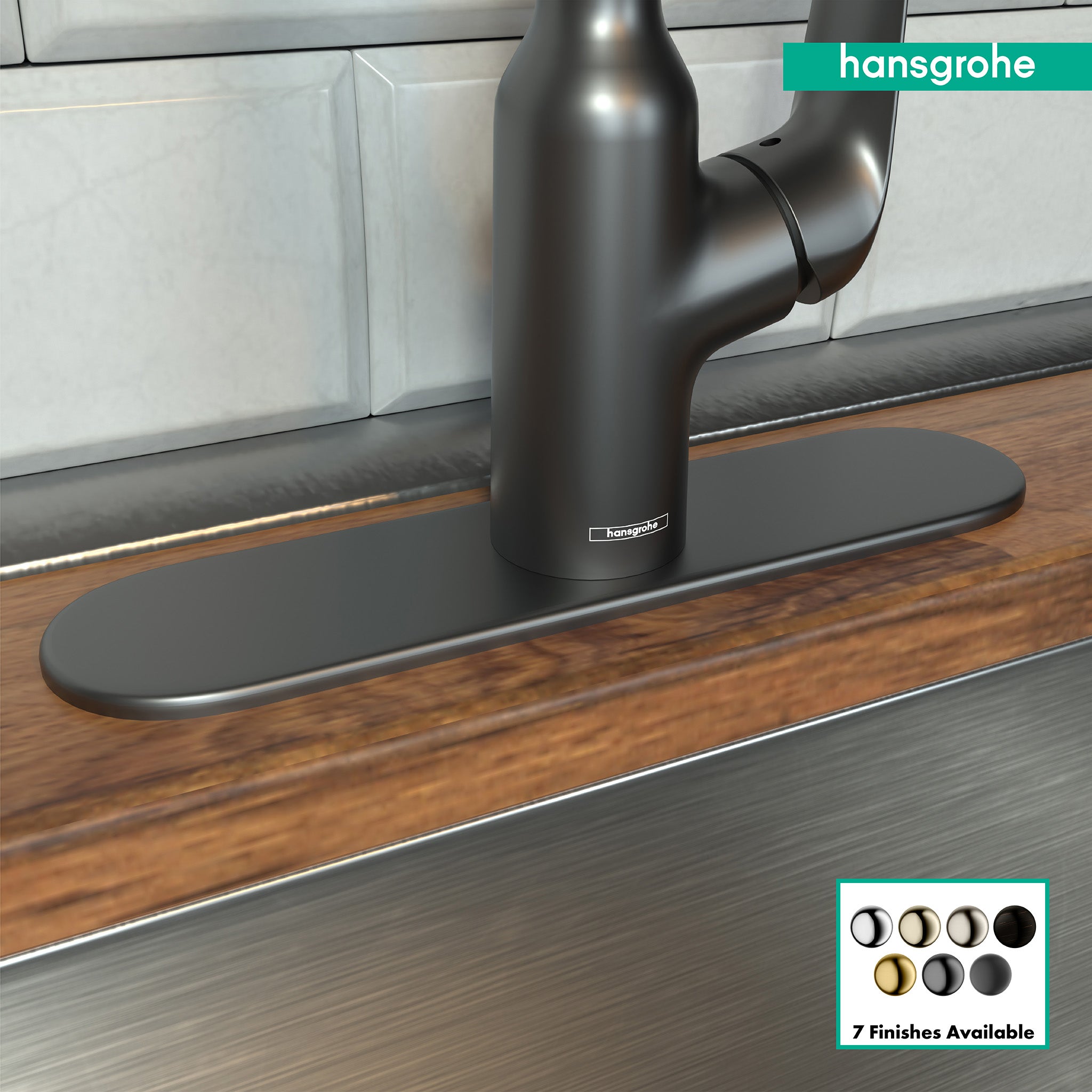 HANSGROHE 14019341  Base Plate for Single-Hole Kitchen Faucets, 10" - Brushed Black Chrome