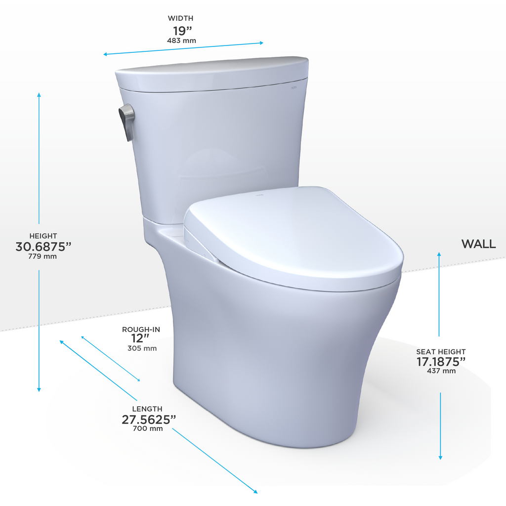 TOTO MW4484736CEMFGN#01 Washlet+ Aquia Iv Arc Two-Piece Elongated Dual Flush 1.28 And 0.9 Gpf Toilet With S7A Contemporary Bidet Seat - Cotton White