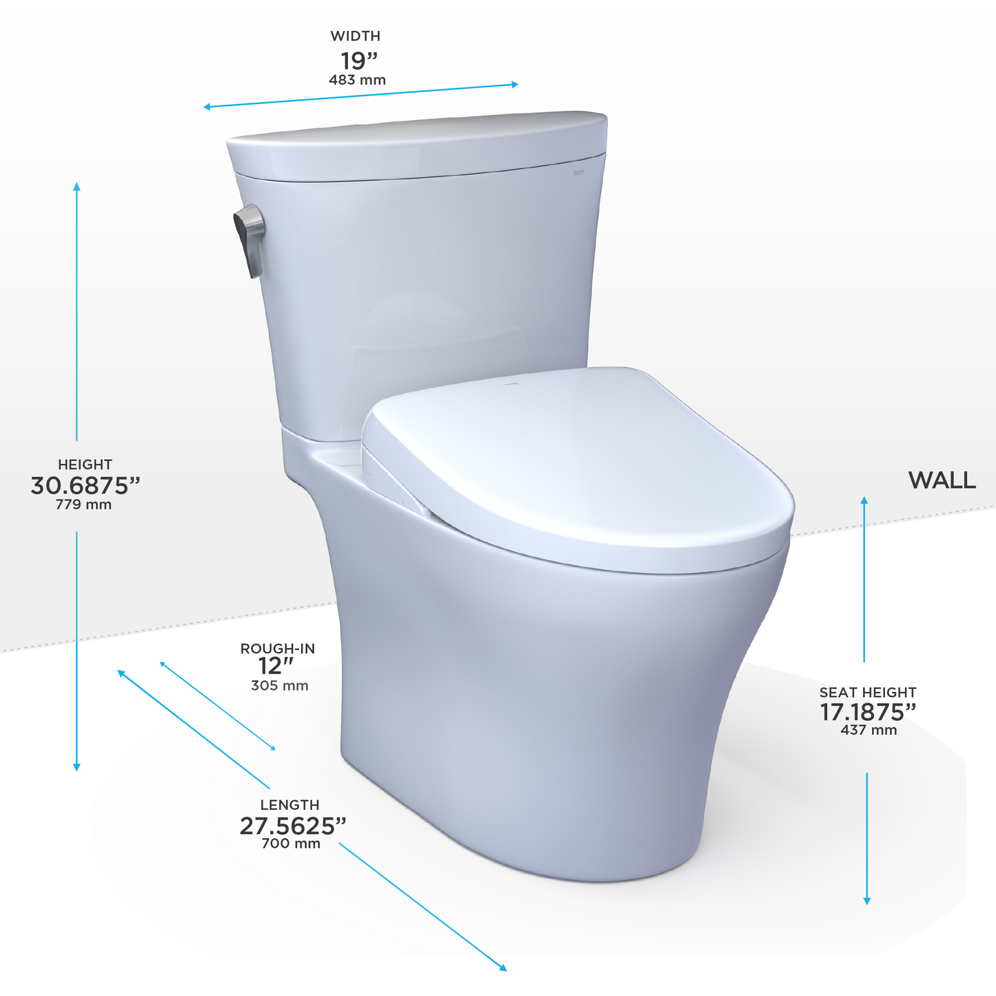 TOTO MW4484726CEMFGN#01 WASHLET+ Aquia IV Arc Two-Piece Elongated Dual Flush 1.28 and 0.9 GPF Toilet with S7 Contemporary Bidet Seat , Cotton White