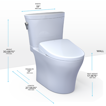 TOTO MW4484726CEMFGN#01 Washlet+ Aquia Iv Arc Two-Piece Elongated Dual Flush 1.28 And 0.9 Gpf Toilet With S7 Contemporary Bidet Seat - Cotton White