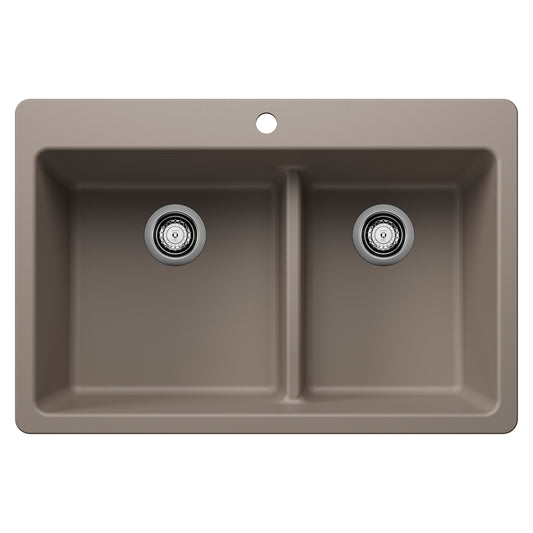 BLANCO 443214 Liven Liven SILGRANIT 33" 60/40 Double Bowl Dual Mount Kitchen Sink with Low Divide - Truffle in Truffle