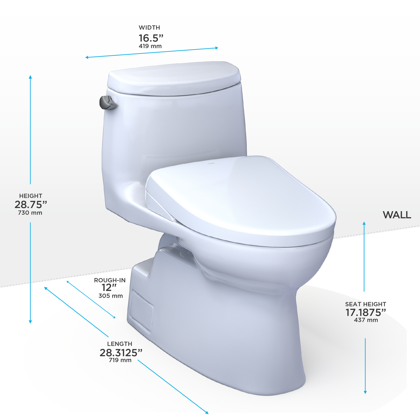 TOTO MW6144726CEFGA#01 WASHLET+ Carlyle II One-Piece Elongated 1.28 GPF Toilet with Auto Flush WASHLET+ S7 Contemporary Bidet Seat , Cotton White