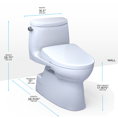 TOTO MW6144736CEFG#01 Washlet+ Carlyle Ii One-Piece Elongated 1.28 Gpf Toilet And Washlet+ S7A Contemporary Bidet Seat - Cotton White