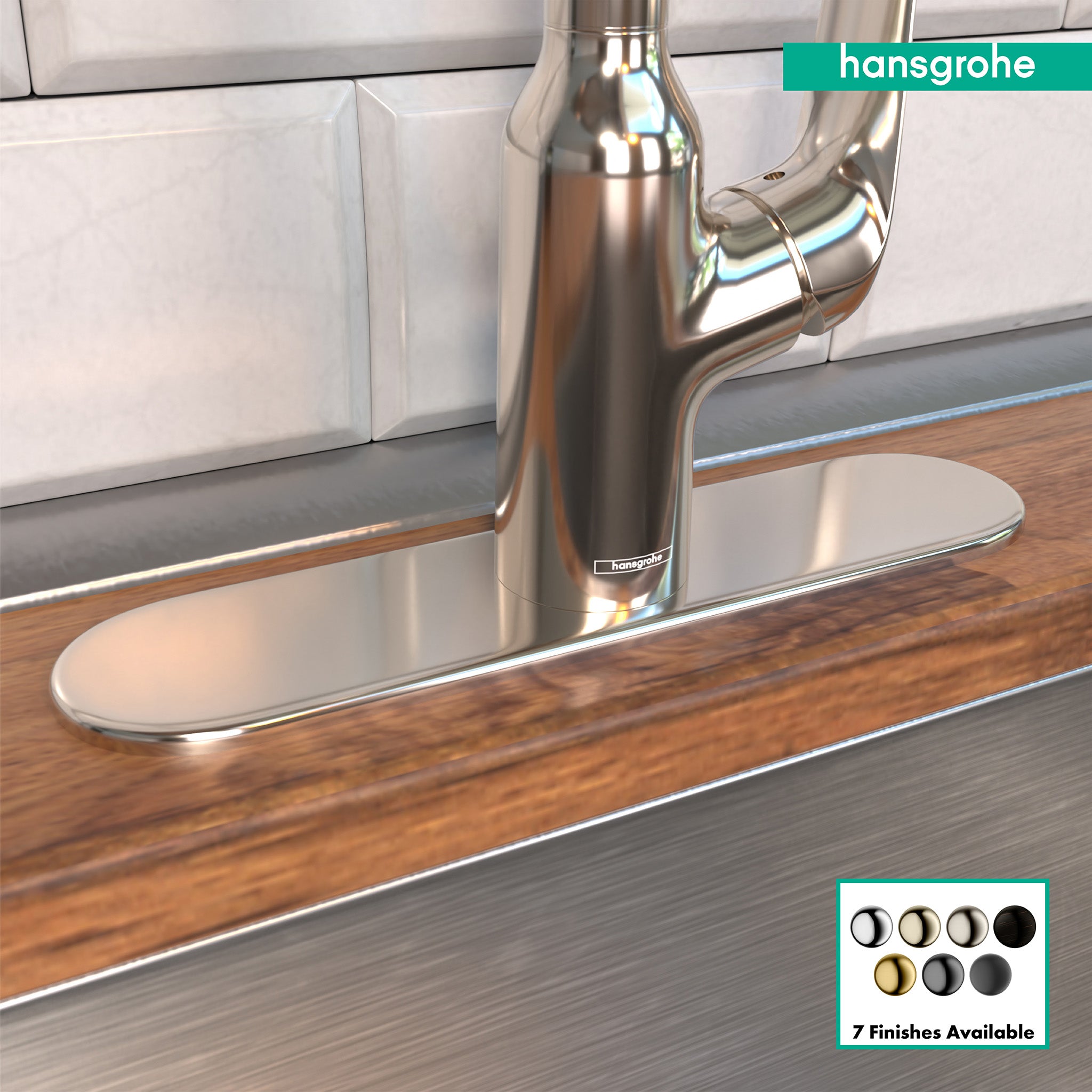 HANSGROHE 14019831  Base Plate for Single-Hole Kitchen Faucets, 10" - Polished Nickel