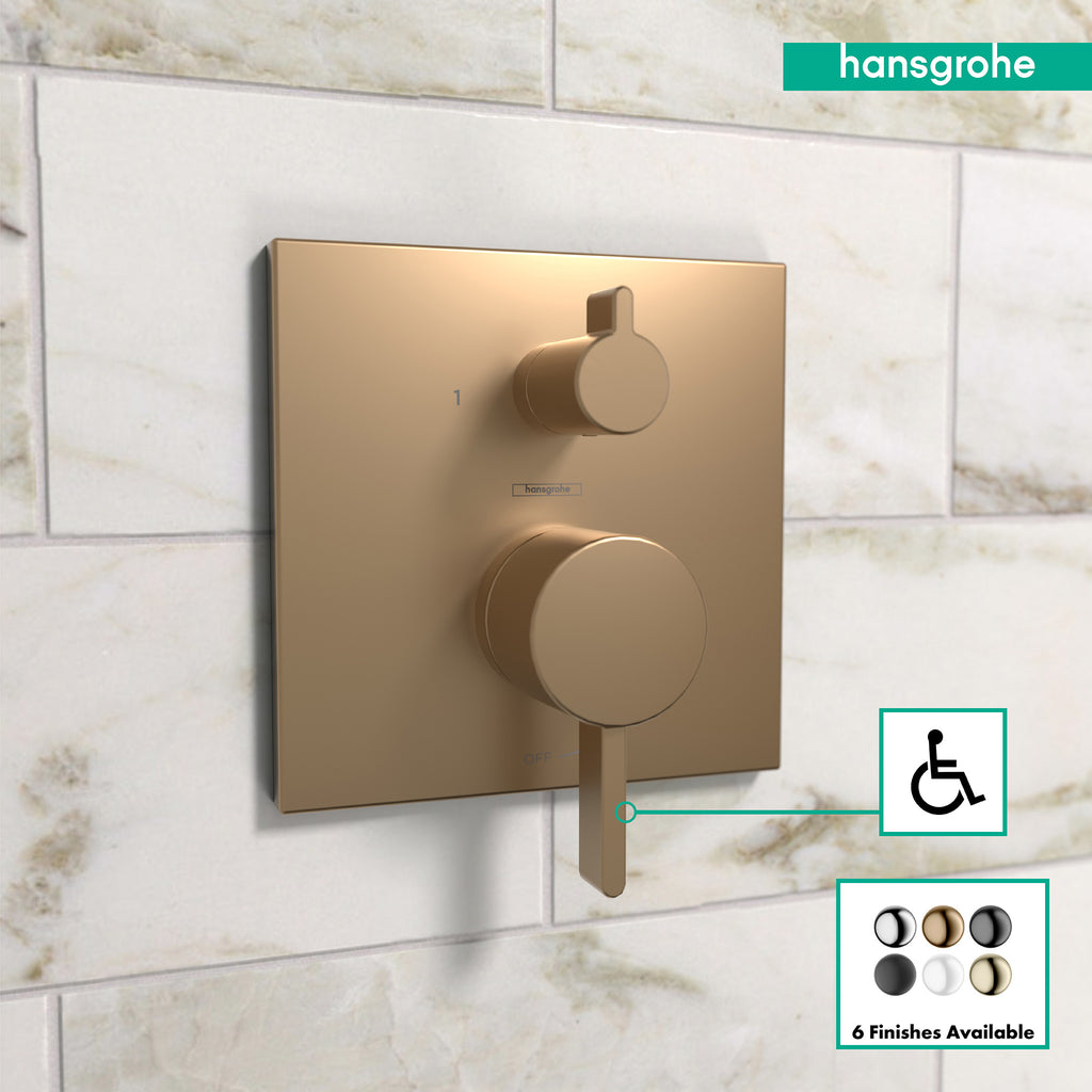 HANSGROHE 15862141 Ecostat Pressure Balance Trim Square with Diverter - Brushed Bronze
