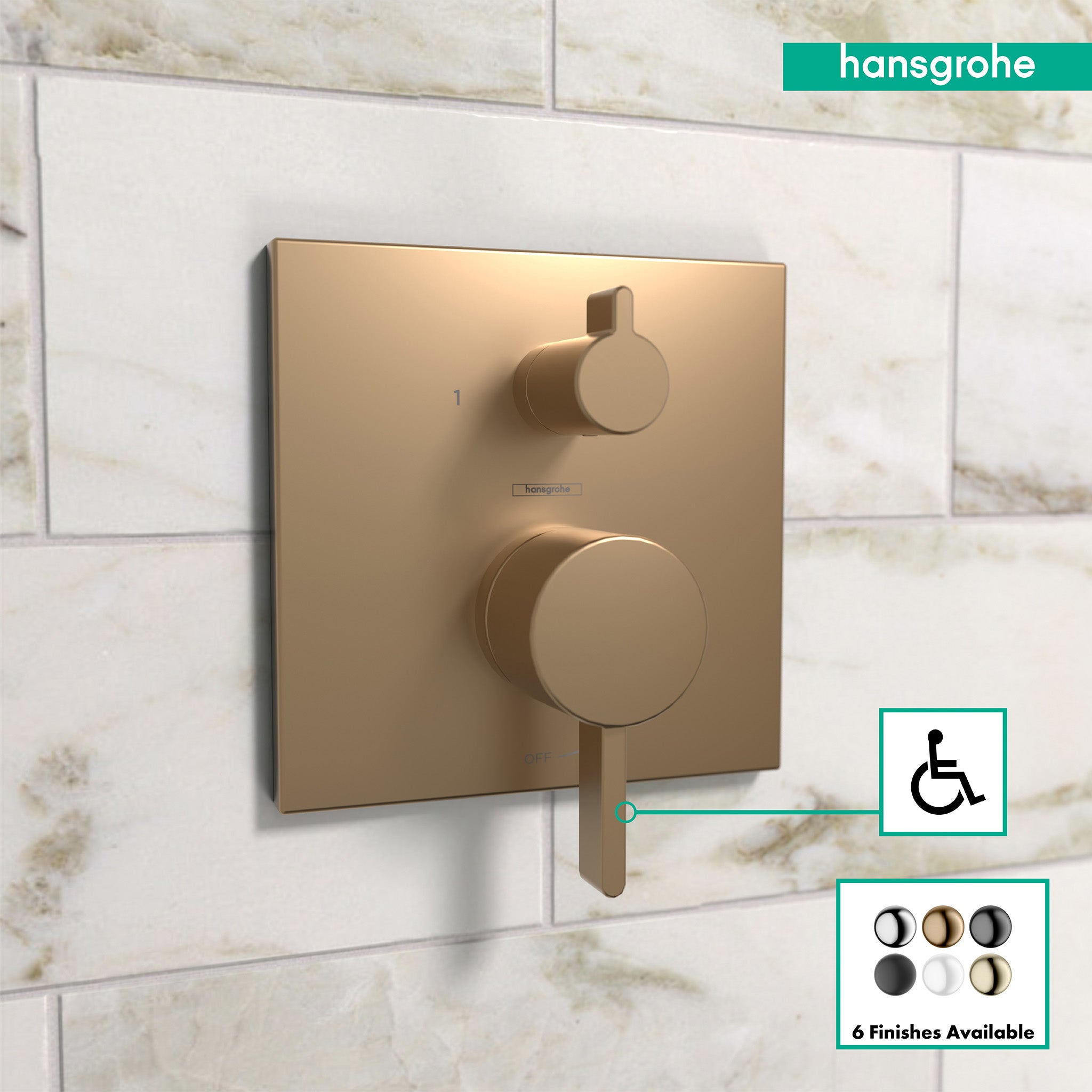 HANSGROHE 15862141 Ecostat Pressure Balance Trim Square with Diverter - Brushed Bronze