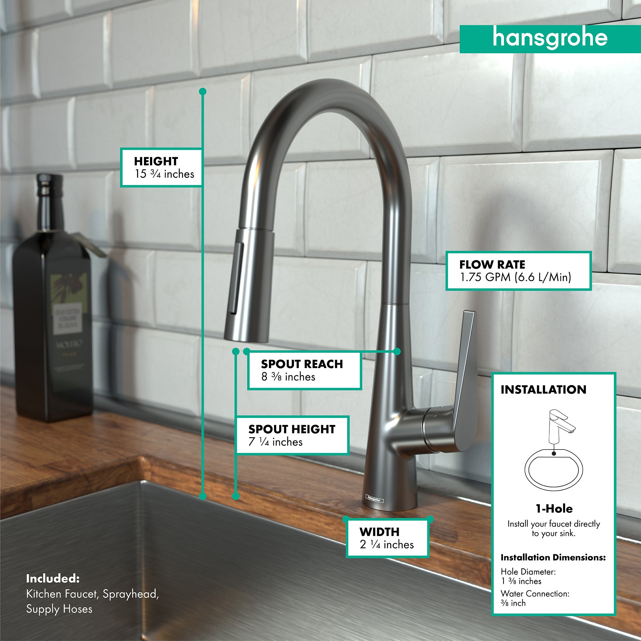 HANSGROHE 72813341 Talis S HighArc Kitchen Faucet, 2-Spray Pull-Down, 1.75 GPM - Brushed Black Chrome