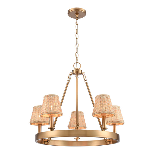 ELK SHOWROOM EC89756/5 Rydell 24.5'' Wide 5-Light Chandelier - Brushed Gold and Rattan