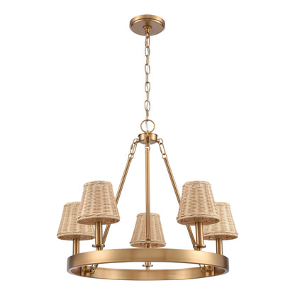 ELK SHOWROOM EC89756/5 Rydell 24.5'' Wide 5-Light Chandelier - Brushed Gold and Rattan