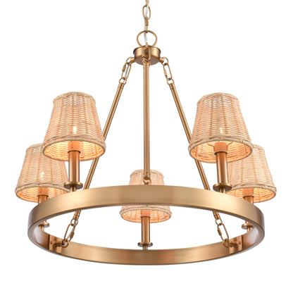 ELK SHOWROOM EC89756/5 Rydell 24.5'' Wide 5-Light Chandelier - Brushed Gold and Rattan