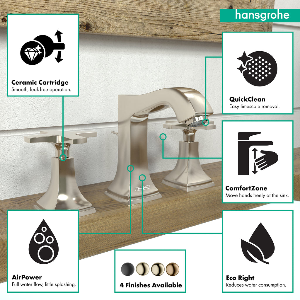 HANSGROHE 31306831 Metropol Classic Widespread Faucet 110 with Cross Handles and Pop-Up Drain, 1.2 GPM - Polished Nickel