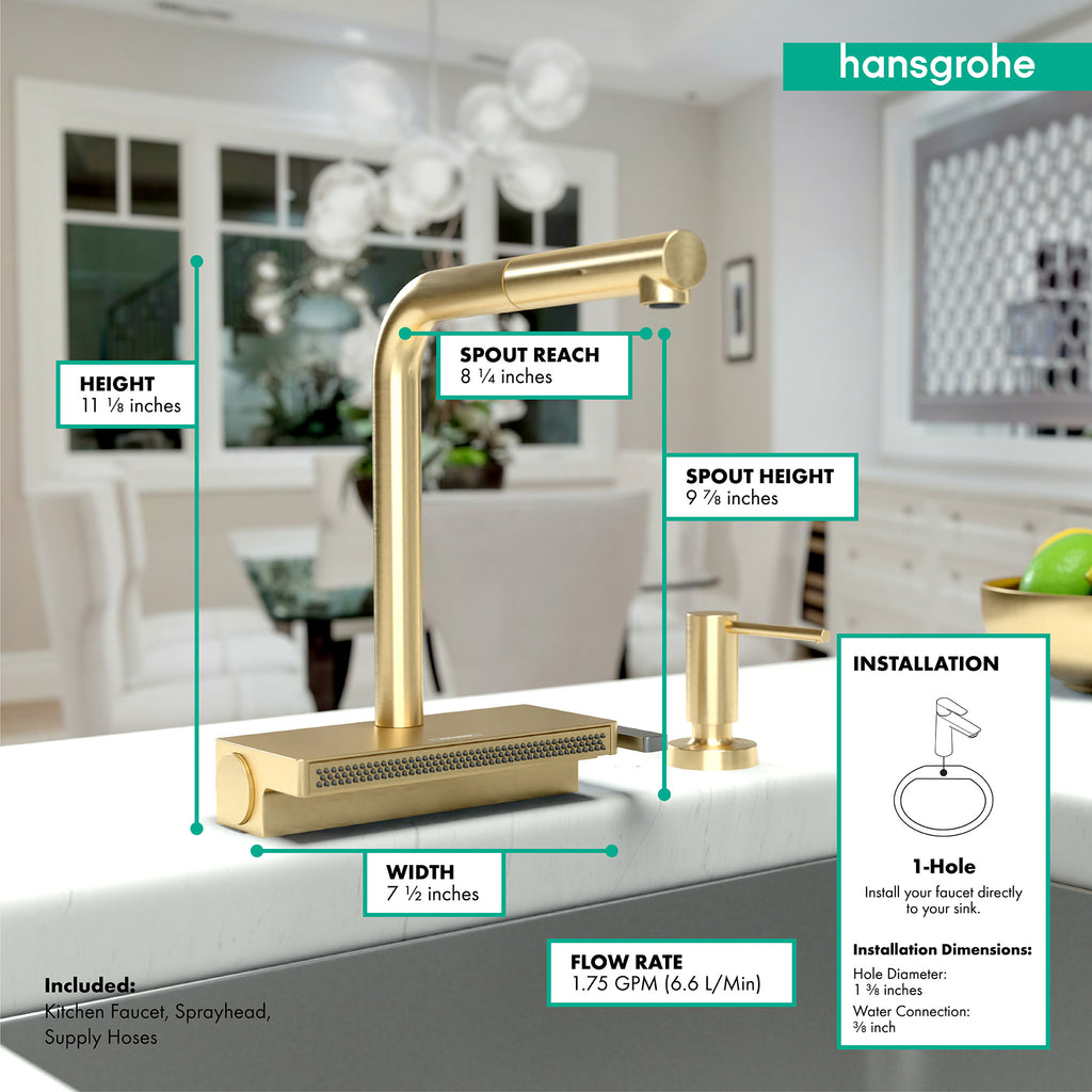 HANSGROHE 73830251 Aquno Select Kitchen Faucet, 2-Spray Pull-Out with sBox, 1.75 GPM - Brushed Gold Optic