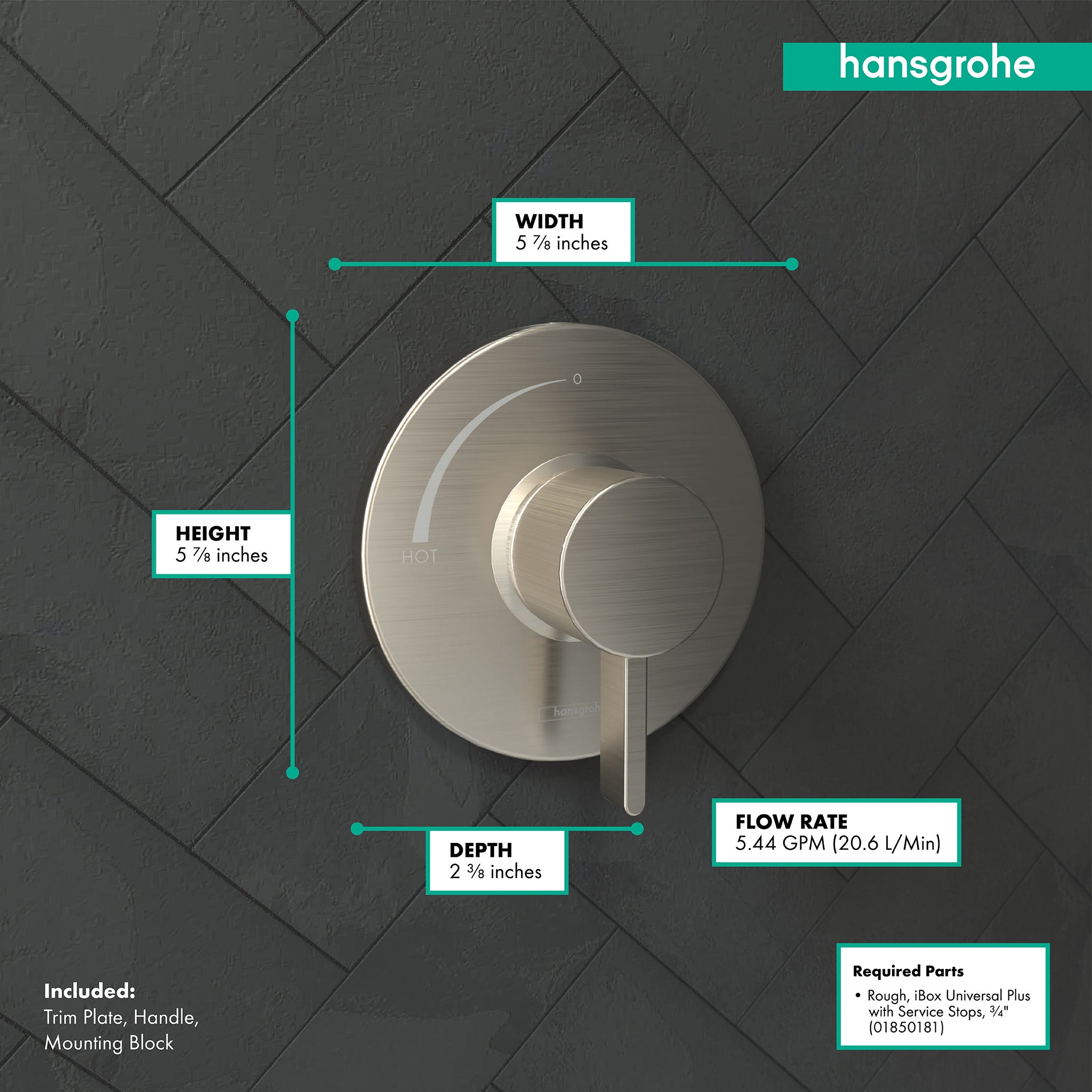 HANSGROHE 15739821 Ecostat S Pressure Balance Trim - Brushed Nickel
