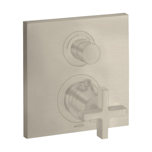 AXOR 39705821 Citterio Thermostatic Trim with Volume Control- Cross Handle - Brushed Nickel