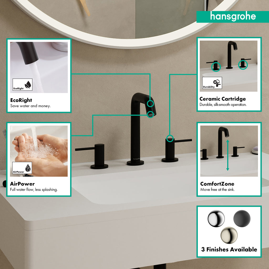 HANSGROHE 73332671 Tecturis S Widespread Faucet 150, 1.2 GPM - Matte Black