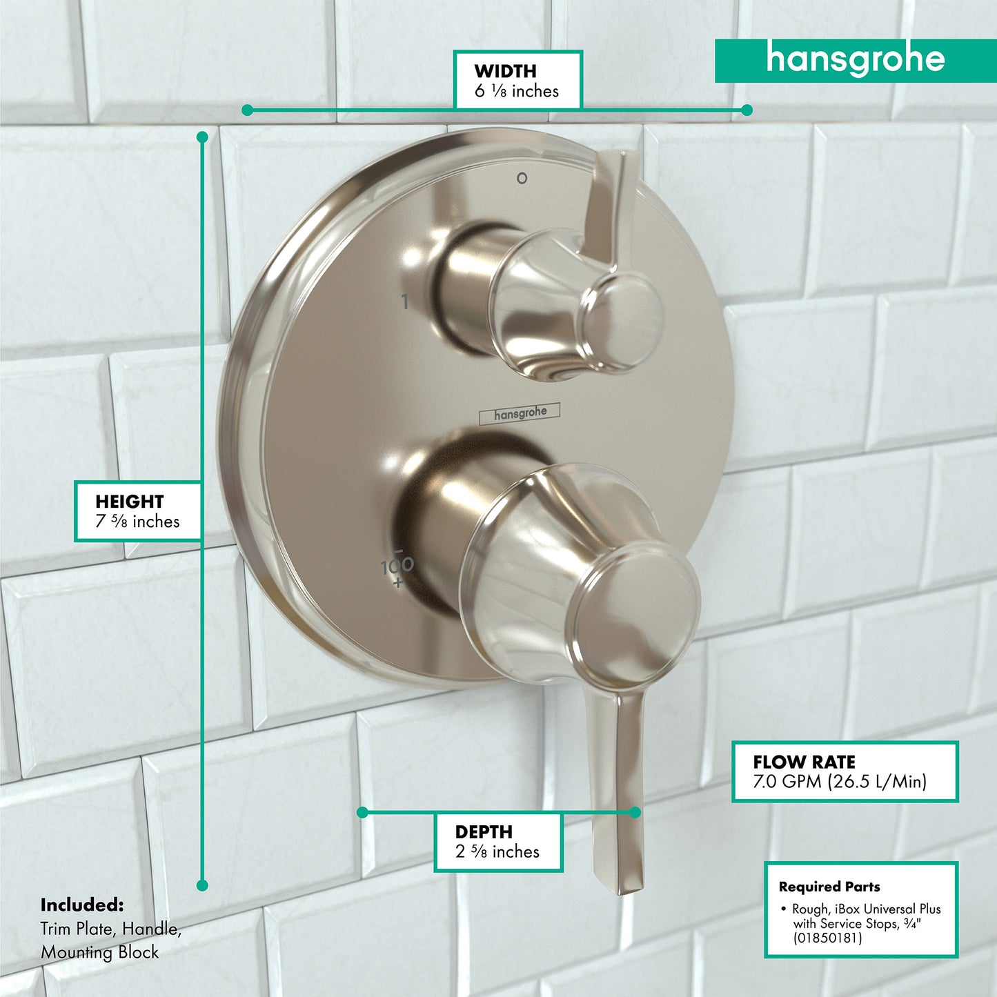 HANSGROHE 15753831 Polished Nickel Ecostat Classic Classic Thermostatic Trim