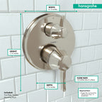 HANSGROHE 15753831 Ecostat Classic Thermostatic Trim with Volume Control and Diverter, Round - Polished Nickel