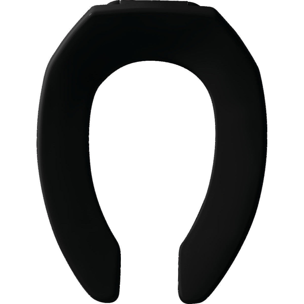 Bemis Elongated Open Front Less Cover Commercial Plastic Toilet Seat in Black with STA-TITE Commercial Fastening System Check Hinge