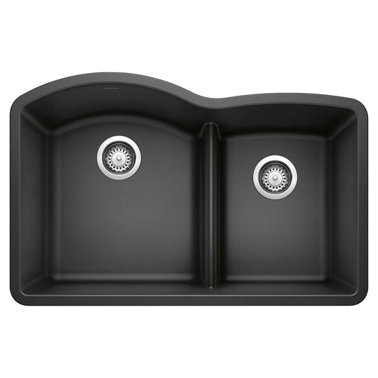 BLANCO 441590 Diamond Diamond SILGRANIT 32" 60/40 Double Bowl Undermount Kitchen Sink with Low Divide - Anthracite in Anthracite