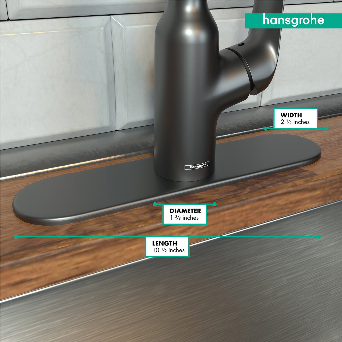 HANSGROHE 14019341  Base Plate for Single-Hole Kitchen Faucets, 10" - Brushed Black Chrome