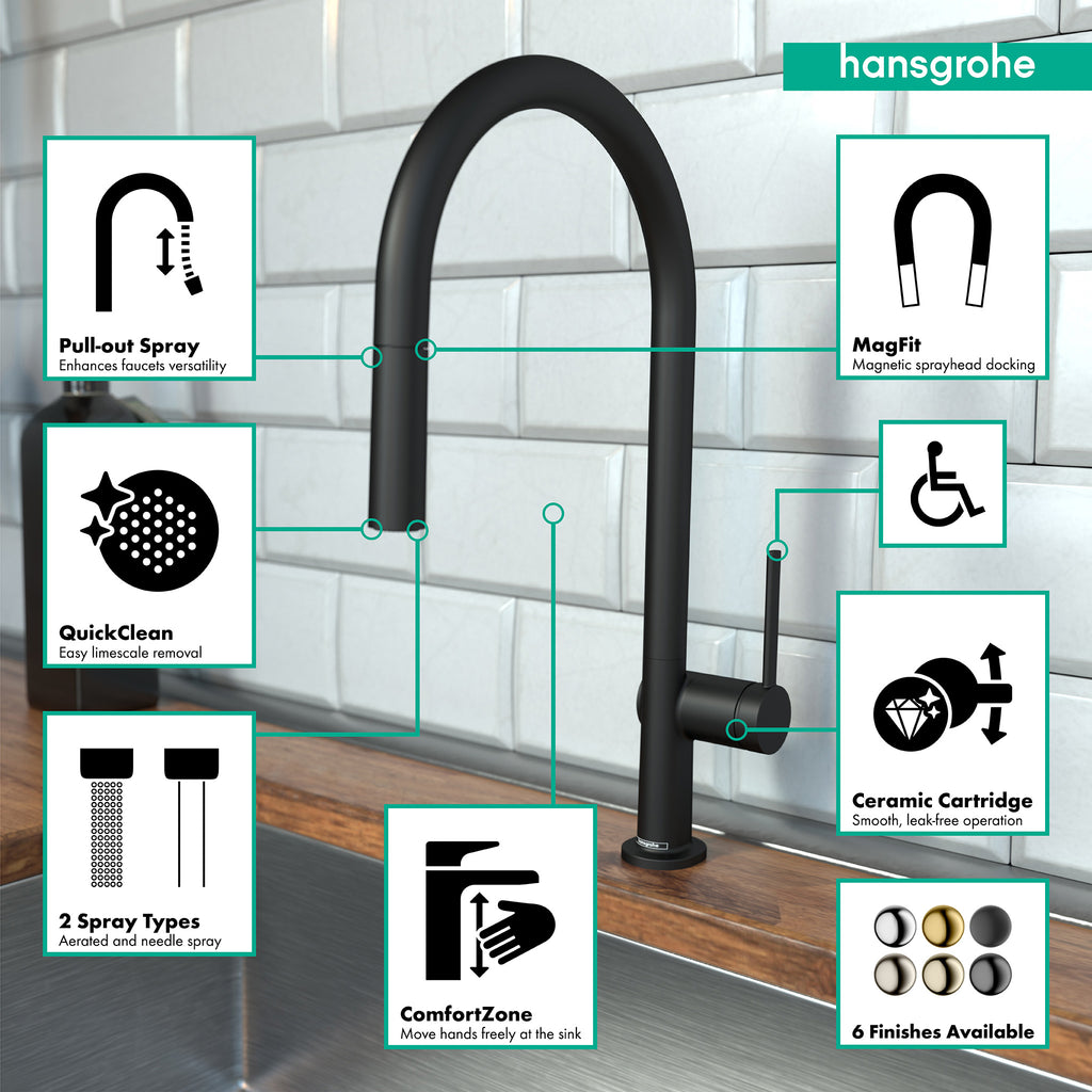 HANSGROHE 72800671 Talis N HighArc Kitchen Faucet, O-Style 2-Spray Pull-Down, 1.75 GPM - Matte Black