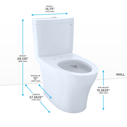 TOTO CST446CEMGN#01 Aquia Iv Two-Piece Elongated Dual Flush 1.28 And 0.9 Gpf Skirted Toilet With Cefiontect - Cotton White