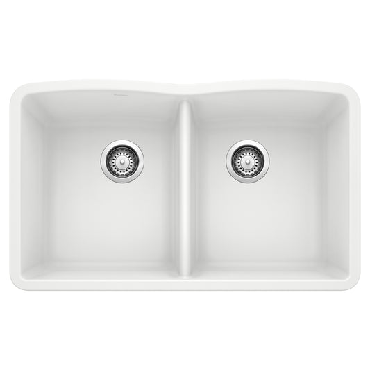 BLANCO 440185 Diamond Diamond SILGRANIT 32" 50/50 Double Bowl Undermount Kitchen Sink - White in White