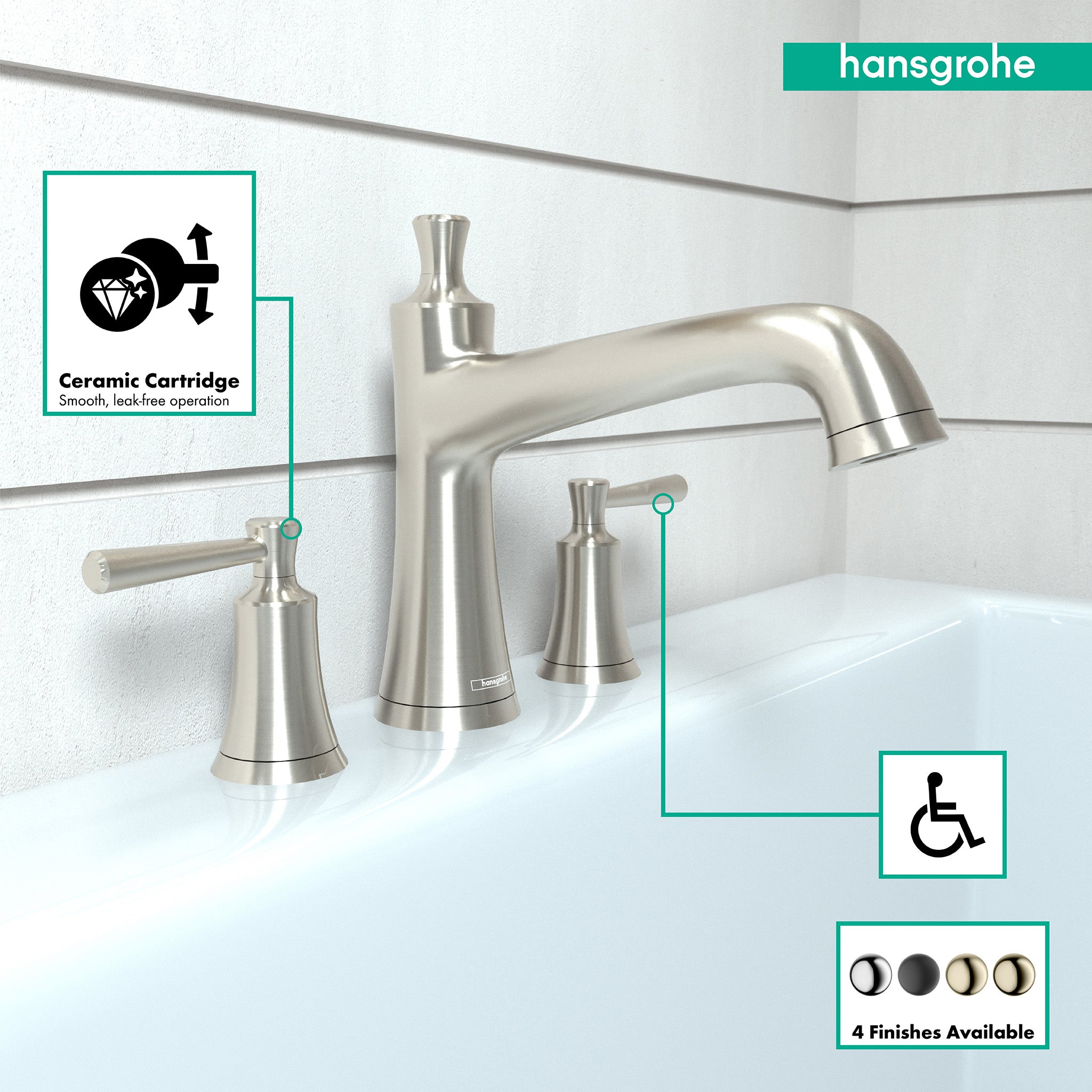 HANSGROHE 04776820 Joleena 3-Hole Roman Tub Set Trim - Brushed Nickel